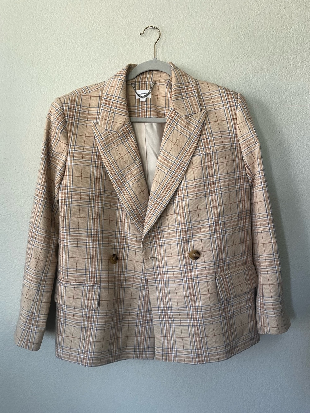 Revolve Song of Style Ansley Dual Breast Blazer Camel Multi Check Women Size S/M - Picture 3 of 16
